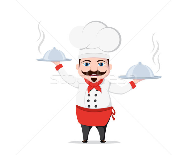 Drôle chef personnage deux délicieux plats [[stock_photo]] © shai_halud