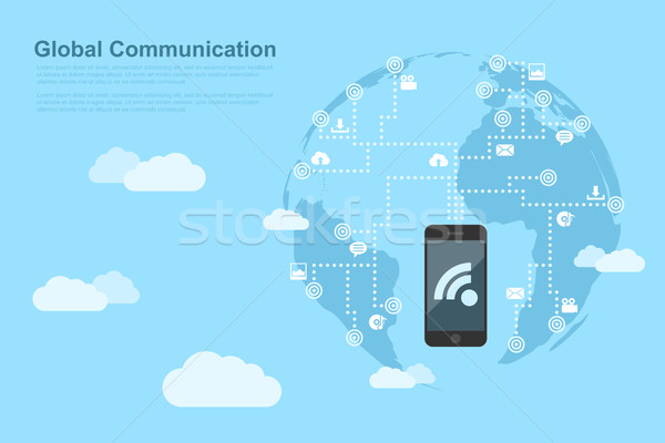 Comunicación global Foto mano humana teléfono móvil puntos alrededor Foto stock © shai_halud