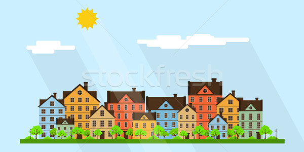 Petite ville rue modernes coloré maisons stylisé [[stock_photo]] © shai_halud