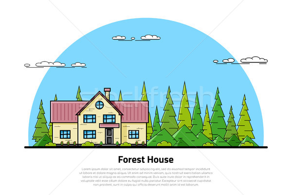 Erdő ház kép modern lakóövezeti dombok Stock fotó © shai_halud