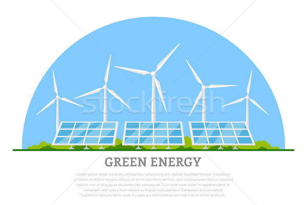 ストックフォト: グリーンエネルギー · 画像 · 風力タービン · ソーラーパネル · スタイル · バナー