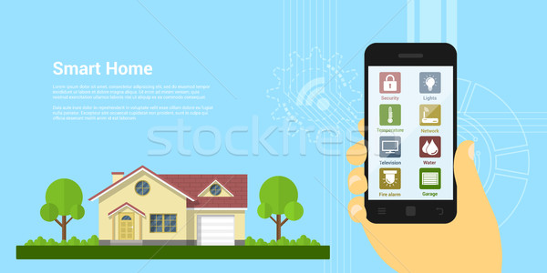 Smart home Bild menschlichen Hand halten Smartphone Stock foto © shai_halud