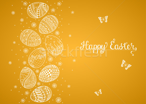 Foto stock: Feliz · pascua · tarjeta · de · felicitación · dibujado · a · mano · huevos · de · Pascua · diseno · feliz