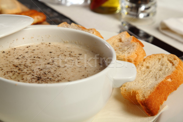 Cogumelo sopa servido pão comida copo Foto stock © shamtor