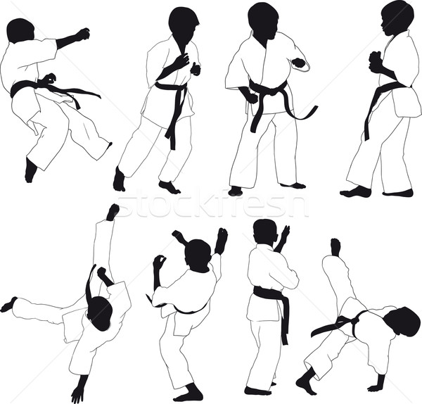 Kinder Karate Silhouetten Kinder Kimono unterschiedlich Stock foto © sharpner