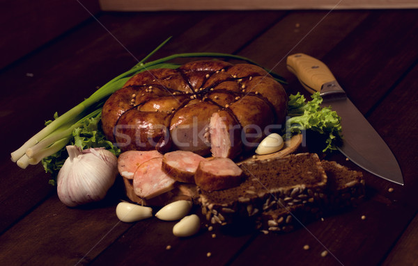 rustic still life with sausage Stock photo © sharpner