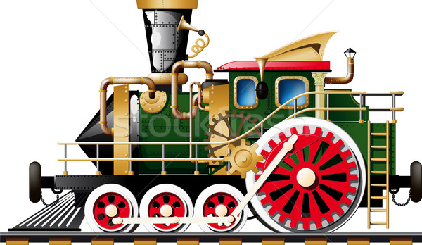 Steampunk alb vedere laterala tehnologie tren Imagine de stoc © sharpner