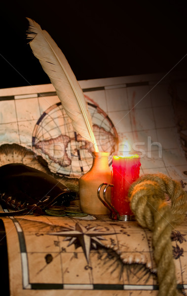 Stock photo: Still life with antique map