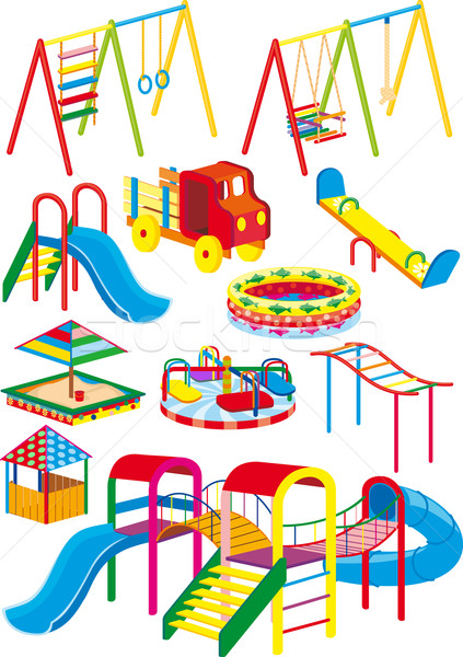 Foto d'archivio: Parco · giochi · set · proiezione · blu · divertimento · giocattolo