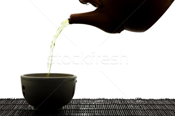 Zielona herbata sylwetka ceramiczne kubek wody zielone Zdjęcia stock © ShawnHempel