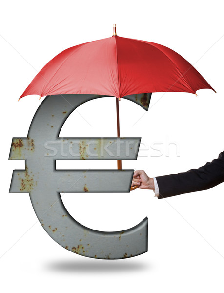 Euro homem vermelho guarda-chuva enferrujado Foto stock © ShawnHempel