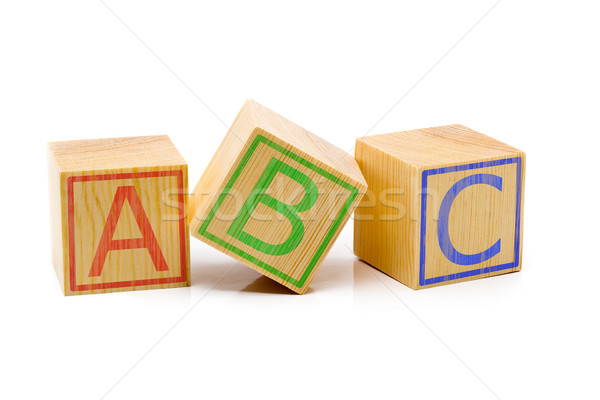 ABC letters on three brown wooden cubes lined up Stock photo © ShawnHempel