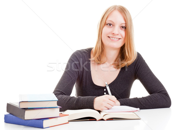 Foto stock: Feminino · estudante · estudar · jovem · mulher · atraente