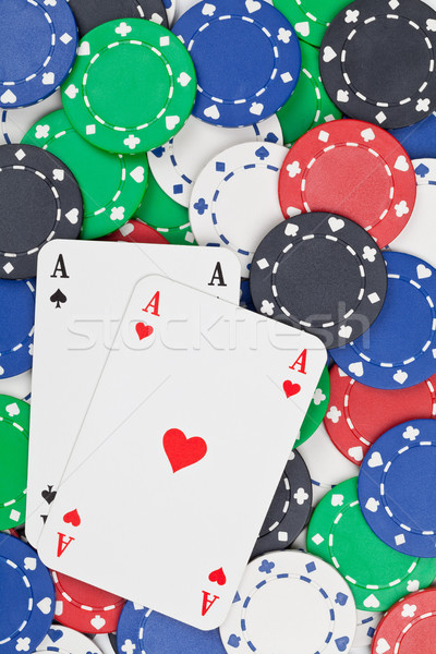 Tasche Asse Paar Casino-Chips Glücksspiel poker Stock foto © ShawnHempel