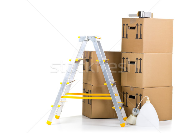 Moving carton boxes stack with ladder Stock photo © ShawnHempel