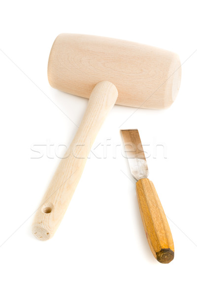 Wooden mallet and chisel isolated on white Stock photo © ShawnHempel
