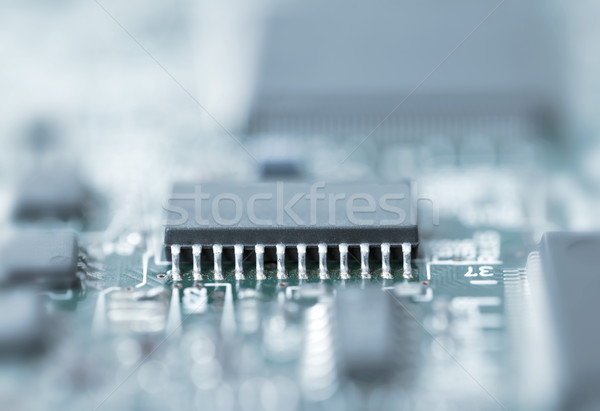 Stock foto: Mikrochip · blau · erschossen · seicht · Industrie