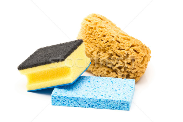 Set of different cleaning sponges over white background Stock photo © ShawnHempel
