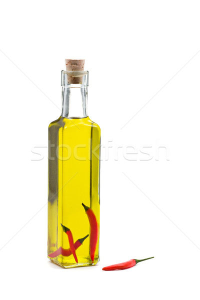 Stockfoto: Chili · olijfolie · witte · licht · glas · olijfolie