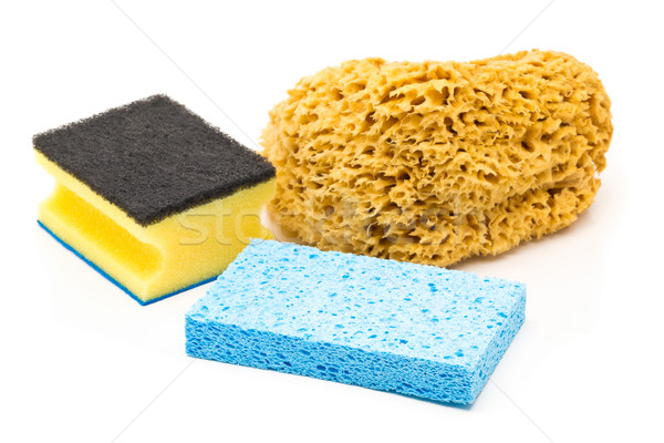 Set of different cleaning sponges over white background Stock photo © ShawnHempel