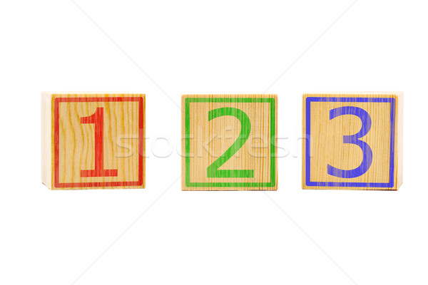 Three brown wooden cubes lined up in a row with numbers one, two Stock photo © ShawnHempel