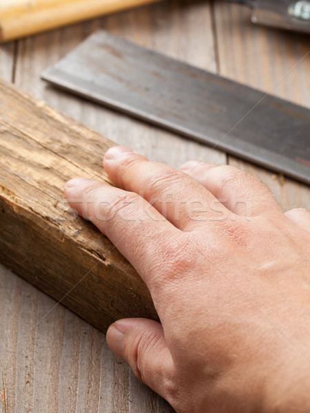 [[stock_photo]]: Artisan · charpentier · vieux · bois · mains · maison