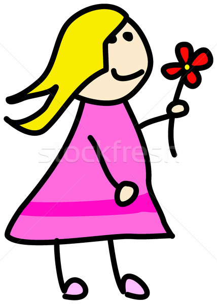 Stock photo: Simple child stickman illustration drawing of girl with blonde h