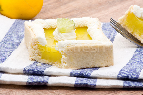 Stockfoto: Citroen · taart · heerlijk · cake · houten · tafel · vruchten