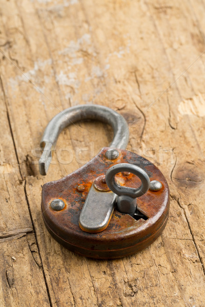 Open antique padlock with key in lock Stock photo © ShawnHempel