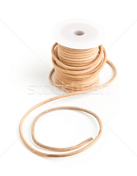 Foto stock: Marrom · couro · cordão · plástico · carretel · branco