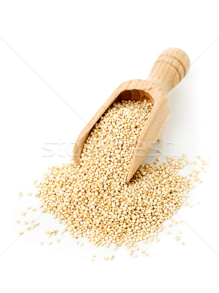 Stock photo: Raw, whole, unprocessed quinoa seed in wooden scoop on white