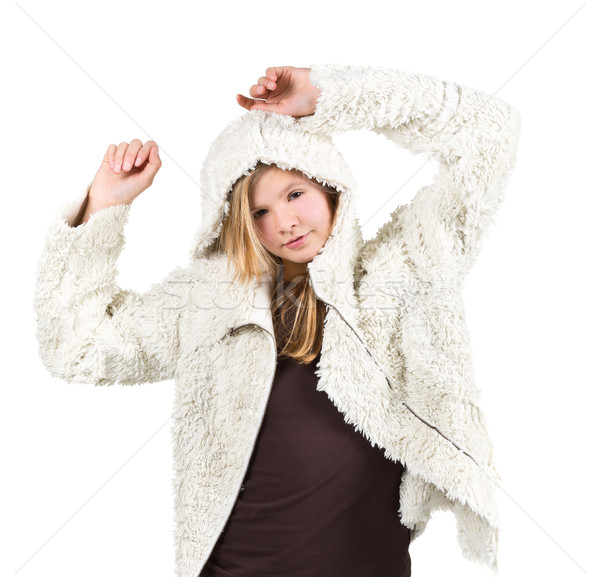 Jeune fille hiver veste isolé blanche mains [[stock_photo]] © ShawnHempel