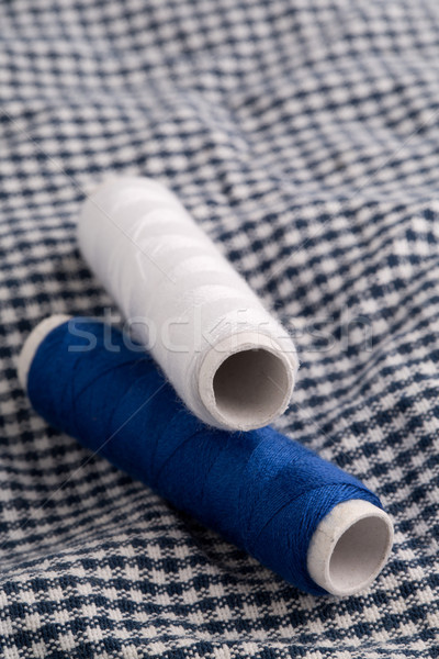 Foto stock: Coser · hilados · tejido · azul · blanco