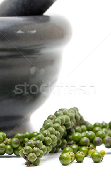 Green peppercorns with mortar Stock photo © ShawnHempel