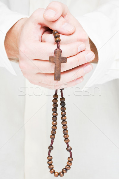 Stockfoto: Man · bidden · mannelijke · handen · rozenkrans