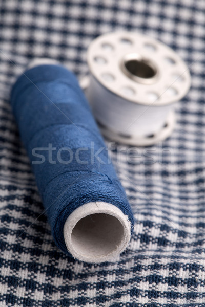 Stockfoto: Naaien · garen · weefsel · Blauw · witte