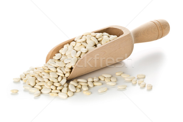Dry white bean legumes in wooden spoon Stock photo © ShawnHempel
