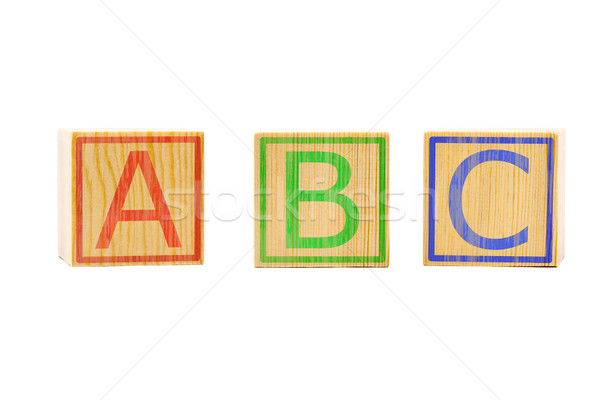 ABC letters on three brown wooden cubes lined up Stock photo © ShawnHempel