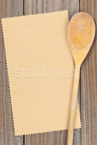 [[stock_photo]]: Recette · vide · papier · bois · cuisson · ustensiles