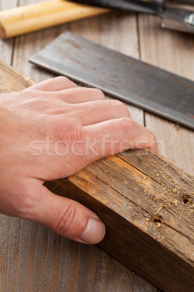 Stock fotó: Kézműves · ács · öreg · fa · kezek · otthon