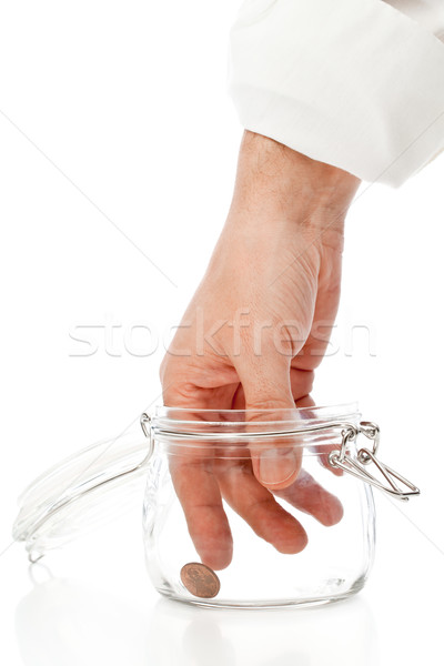 Beneden laatste cent hand glas jar Stockfoto © ShawnHempel