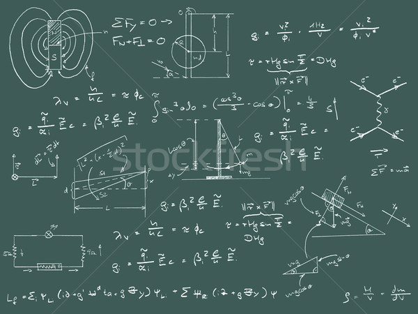 Foto stock: Física · diagramas · fórmulas · tiza · escritura · verde