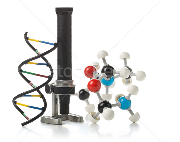 Chemical molecule and DNA structure model with old microscope ov Stock photo © ShawnHempel