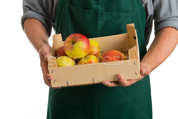 Farmer holding crate with fresh harvested apples Stock photo © ShawnHempel