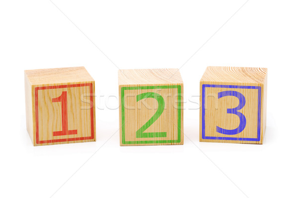 Three brown wooden cubes lined up in a row with numbers one, two Stock photo © ShawnHempel