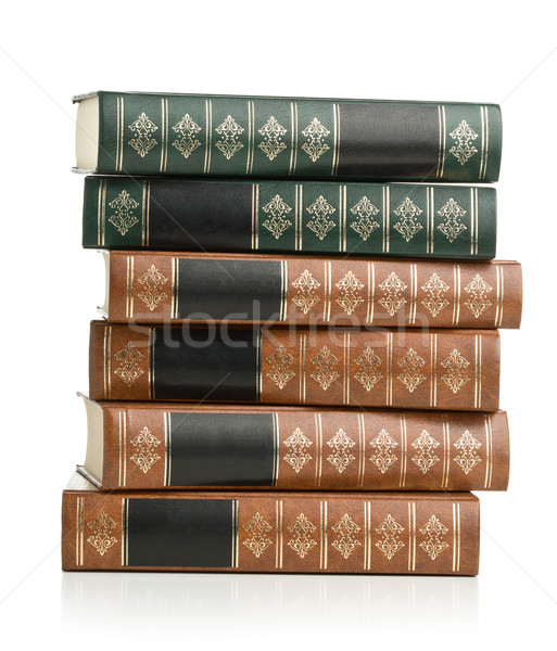 öreg bőr könyvek keményfedeles egymásra pakolva fehér Stock fotó © ShawnHempel