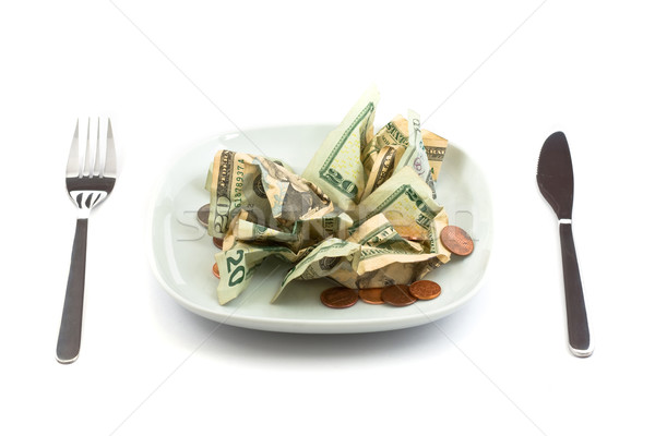 деньги Приправа для салата монетами пластина столовое серебро Салат Сток-фото © ShawnHempel