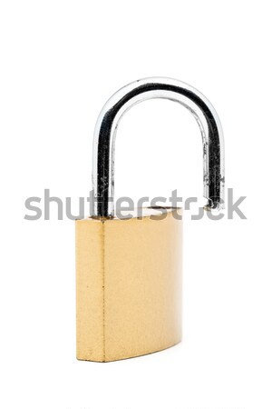 Stock photo: Open brass clean padlock on white