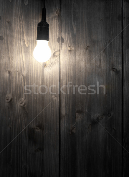 Gloeilamp houten muur exemplaar ruimte inspiratie Stockfoto © ShawnHempel