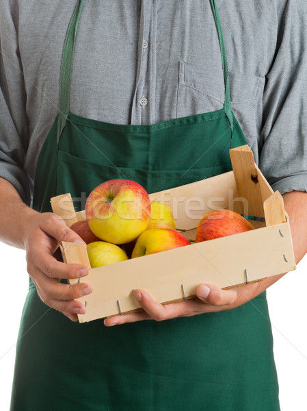 Farmer holding crate with fresh harvested apples Stock photo © ShawnHempel